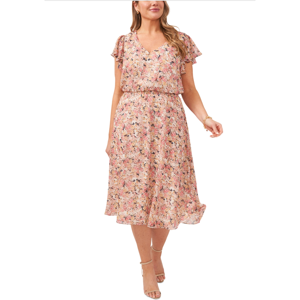 MSK Floral Midi Dress Plus Size Pink 1X - Women's Dresses